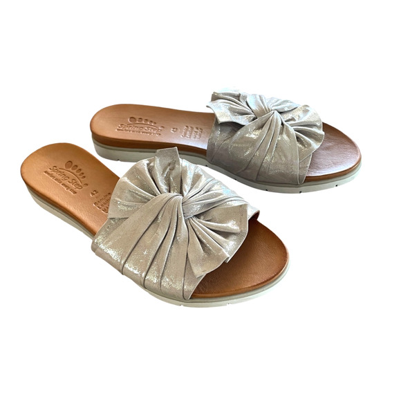 SPRING STEP Lavona Women Size 42/US 11.5 Silver Leather Slip-On Slide Sandal NEW - Picture 2 of 5